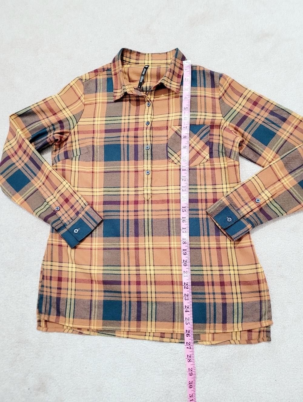 KÜHL Flannel Shirt Womens Small Orange Plaid Long Sleeve Button Up Outdoor Hikin - Picture 14 of 16